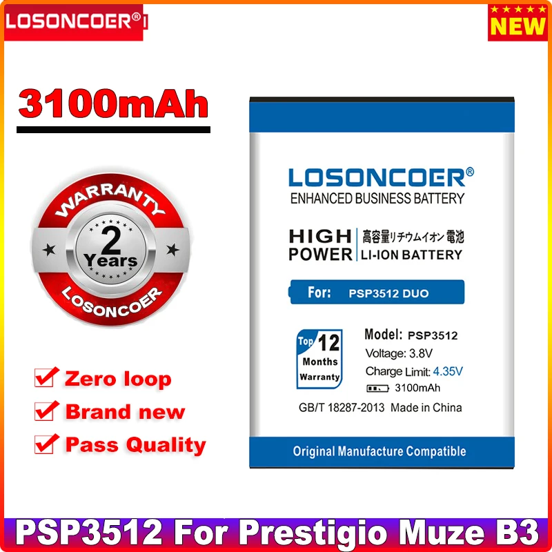 

Аккумулятор LOSONCOER PSP 3512 3100 мА ч, аккумулятор для смартфона Prestigio Muze B3 PSP 3512DUO PSP 3512 PSP 3512 DUO, быстрая доставка