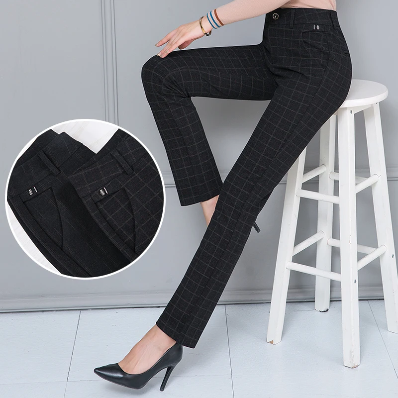 

2020 Women Plaid Pants Full Length High Waist Spring Autumn Streetwear Fitness Trousers Plus Size 3XL 4XL 5XL 6XL