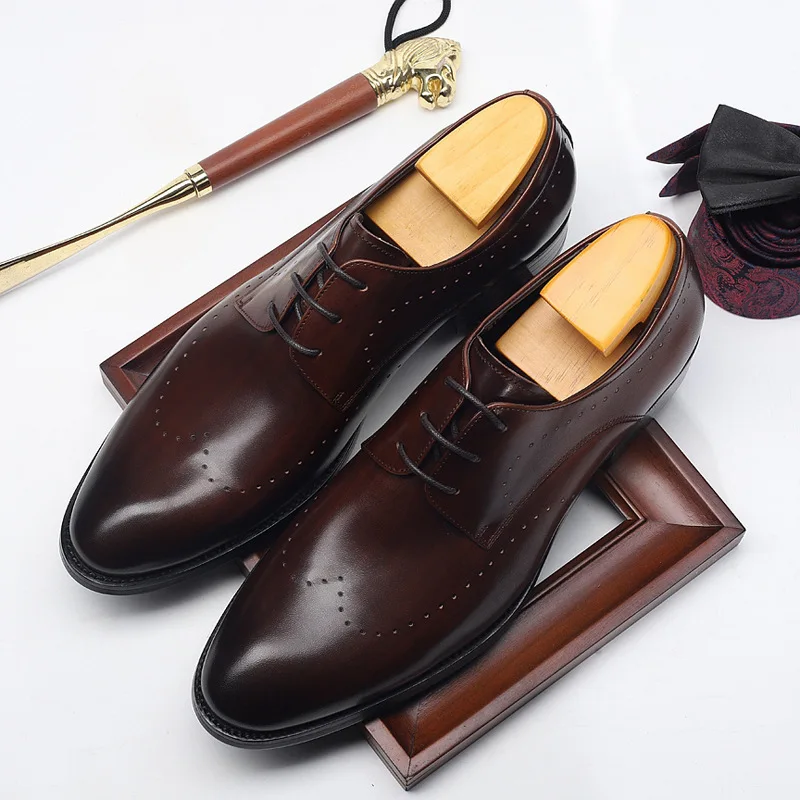 

Броги из натуральной кожи, черные классические мужские туфли-оксфорды, деловые туфли на шнуровке, свадебные офисные модельные туфли, мужски...