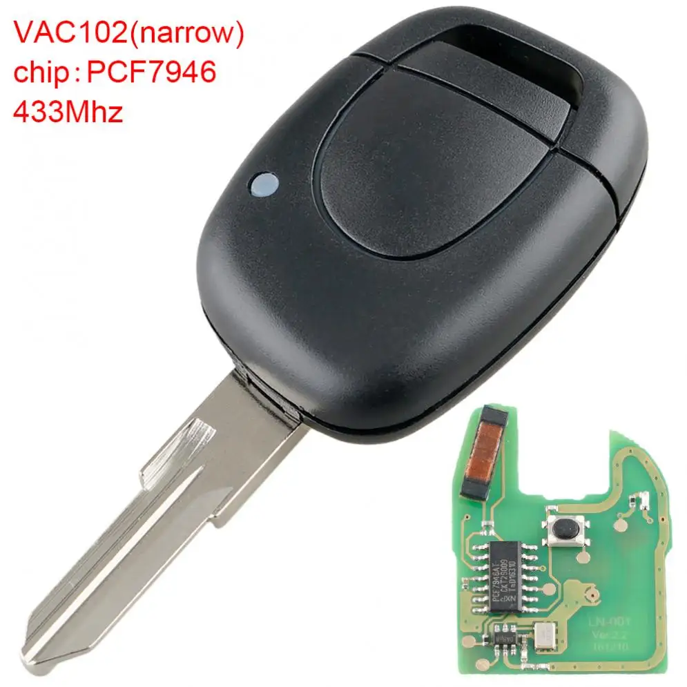 

1 шт. Черный Прочный 433 МГц 1 Кнопка Замена дистанционного ключа автомобиля с чипом PCF7946 и лезвием VAC102 подходит для Renault