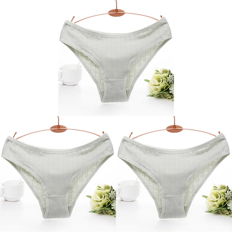 green 3pcs Хлопковые трусики с тиснением в виде сердца для женщин, одноцветные женские сексуальные трусы-брифы, нижнее белье, трусы, 3D полосатые хлопковые трусики - Цвет: green 3pcs