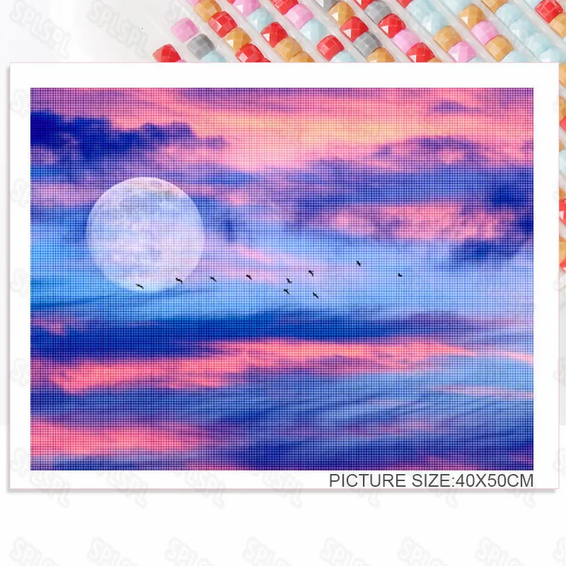 

Scenic Diamond Paintings The Bright Evening Moon The Beautiful Sunset Sky The Sea The Birds Bedroom Corridor Decoration Drawings
