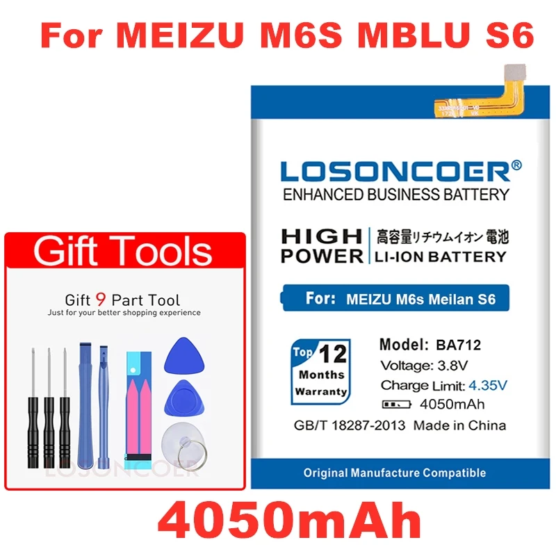 LOSONCOER аккумулятор BA712 4050 мАч для MEIZU M6s Meilan S6 Mblu S6 M712H M712c, M712M, M712Q, M712Q-B аккумулятор+ Бесплатные инструменты