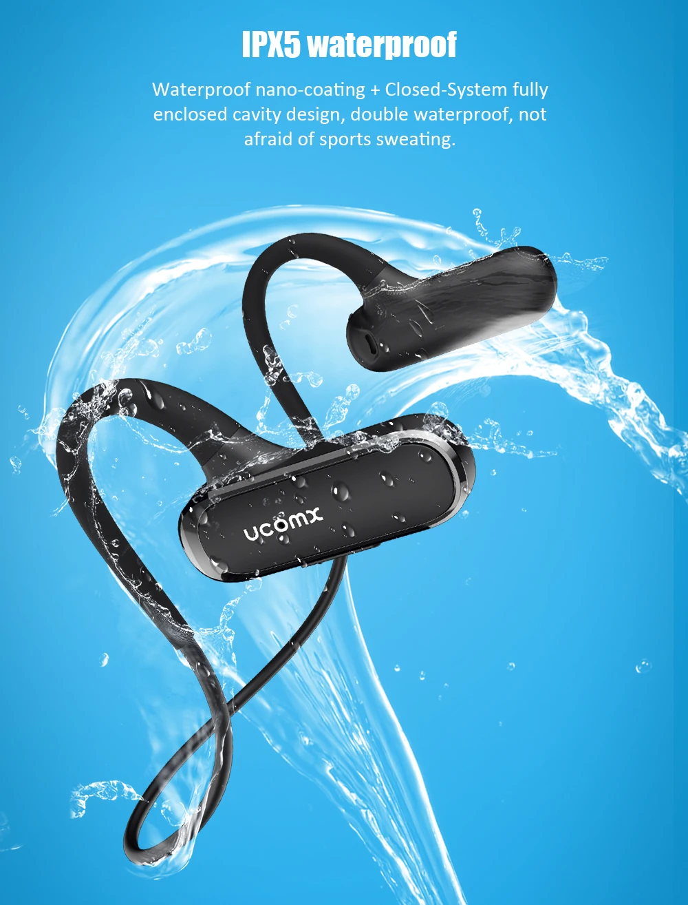 UCOMX Airwings, Bluetooth наушники, открытые наушники 5,0, беспроводные наушники с микрофоном, Спортивная bluetooth-гарнитура для iPhone, samsung, Xiaomi