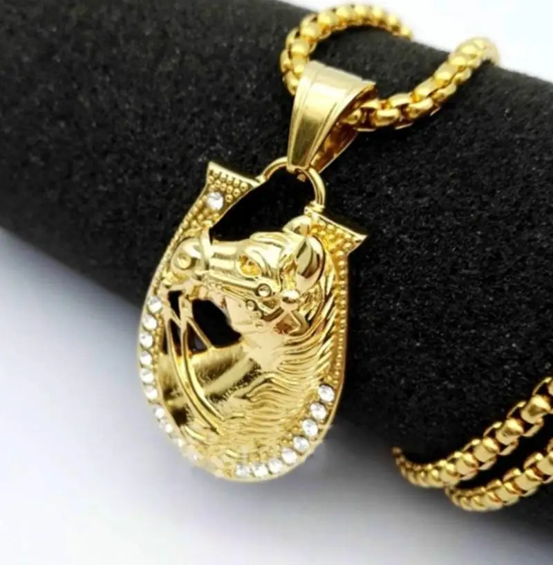 

Trend Hip Hop Horse Head Pendant Necklace for Men Rock Rock Party Jewelry Gift