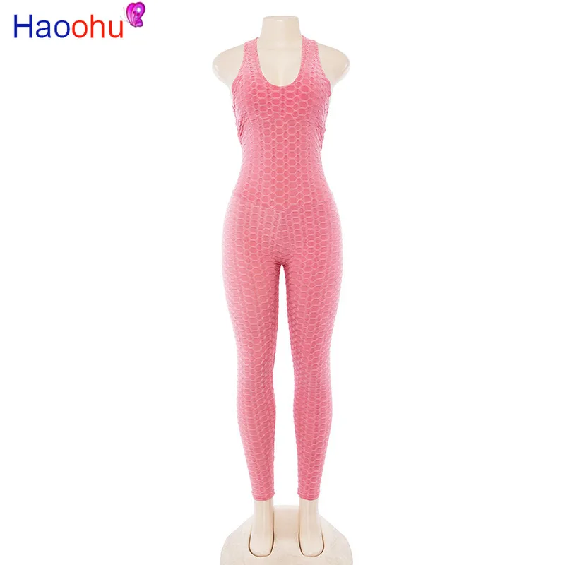 

HAOOHU New Cross Bandage Sporting Jumpsuit Sexy Sleeveless Solid Bodysuit Backless Casual Fitness Women Long Jumpsuit