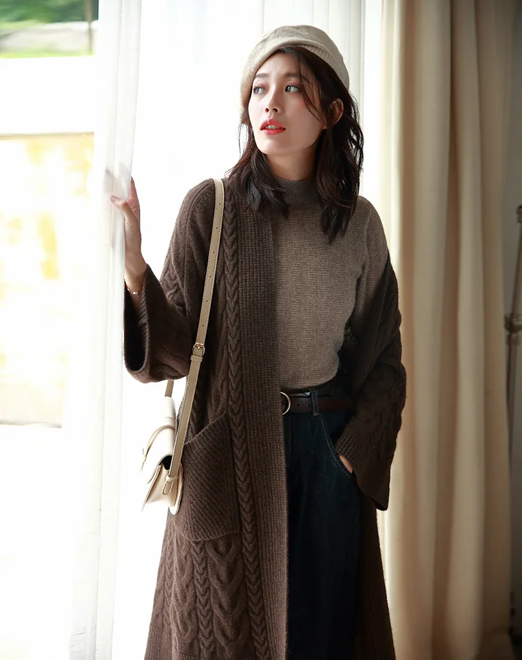 Pull femme nouveaute2019осенне-зимний женский свободный джемпер большого размера, толстый теплый вязаный кардиган, скрученный кашемировый длинный свитер из яка