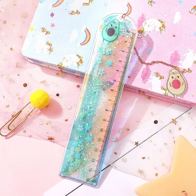1Pcs Creative Bookmarks Cartoon Quicksand PVC Drawing Ruler Student Lovely Pendant Bookmark Stationery School Supply - Цвет: L