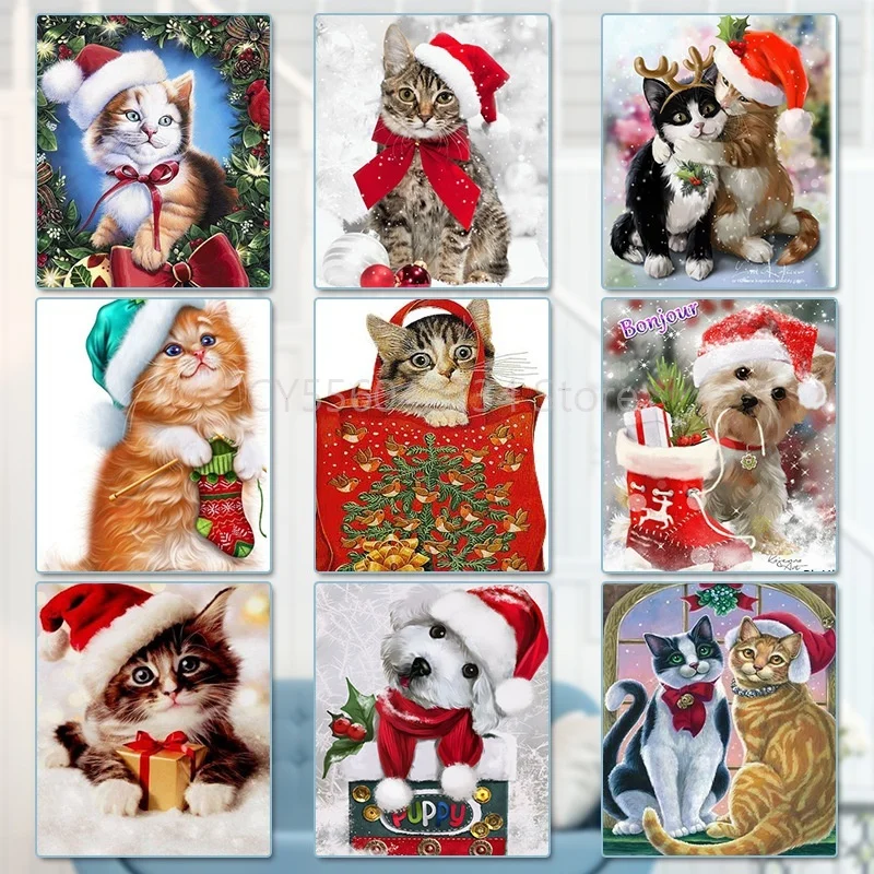 

Christmas Cat 5D Diy Diamond Cross Shining Needlework Diamond Painting Cross Stitch Kits Home Decor