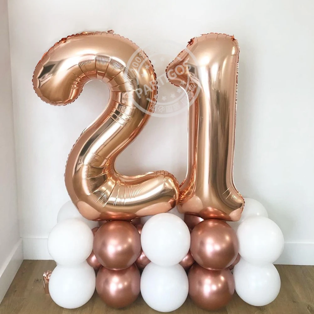 

24pcs/lot Rose Gold Number Balloon Set 21 Adult Birthday Party Decorations 30inch Foil Balloon Anniversary Wedding Mother's Day