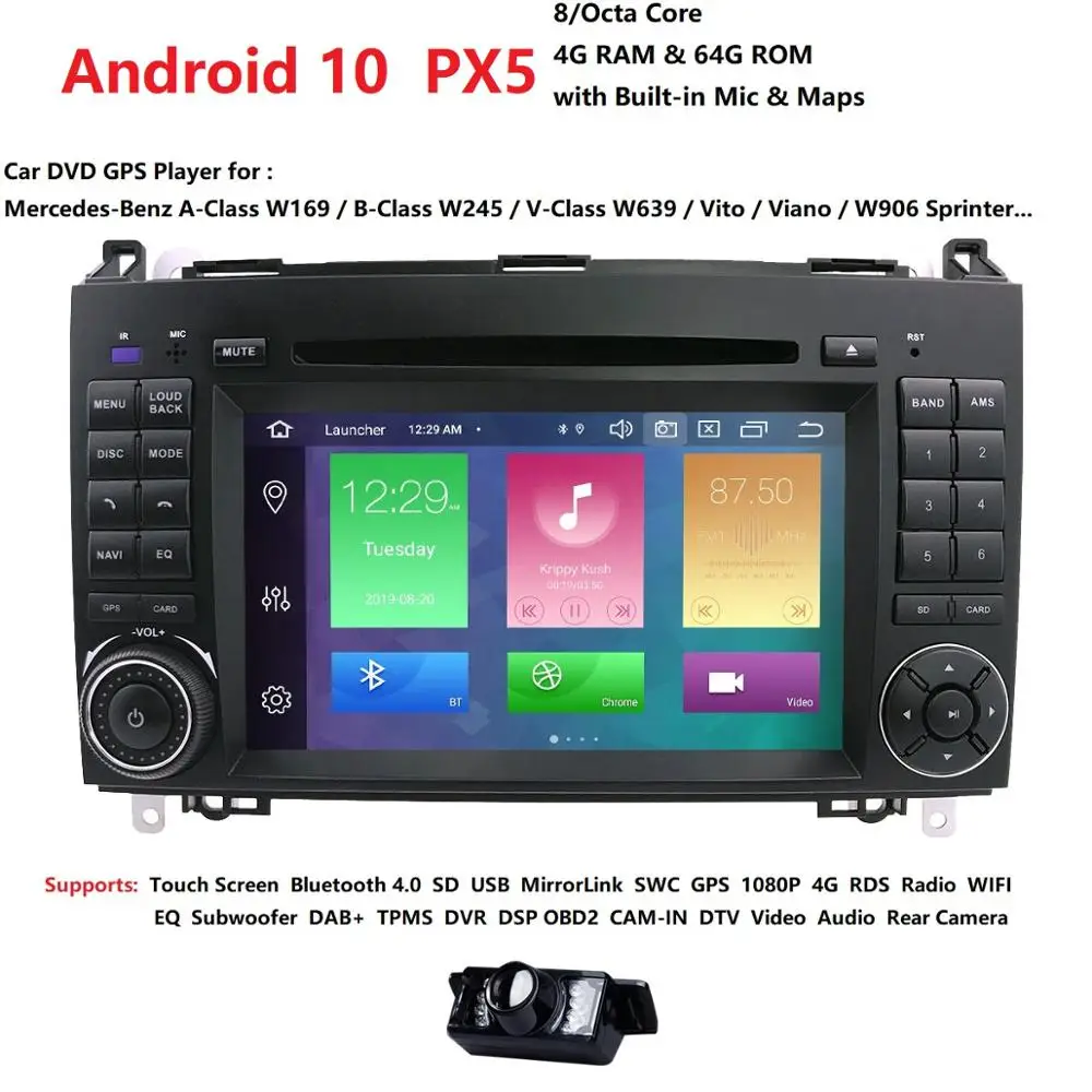 2Din Android10 PX5 8 ядро CarDVD плеер для Mercedes Benz B класс B200 W169 W245 виано Вито W639 Sprinter W906 GPS