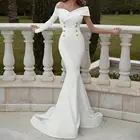 Элегантное Длинное белое платье-Русалка с экоюбкой, эластичное платье для выпускного вечера с асимметричным рукавом и пуговицами, вечернее платье