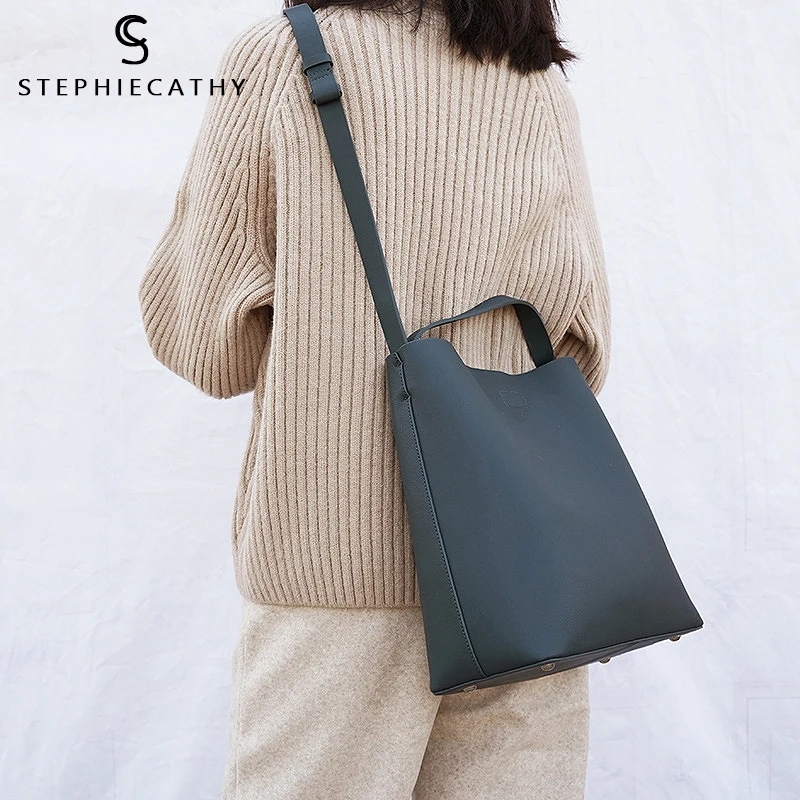 

SC Women Leather Hobo Bag Brand Design Simple Style Bucket Ladies Crossbody&Messenger Genuine Leather Female Casual Shoulder Bag
