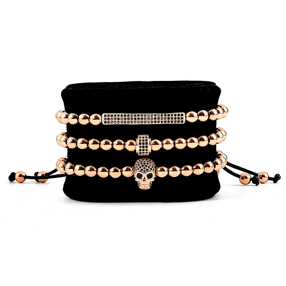 

Lastest Skull Four Different Colors Adjustable Braided Braiding Bracelet Pave CZ Zircon Bracelet Luxury Jewelry For Lovers