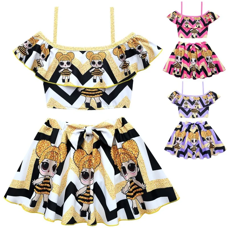 

Lol Surprise Doll New Cartoon Girls Summer Dress Girls Swimwear Two-piece Children's Sweet Summer Swimwear Suspender Skirt