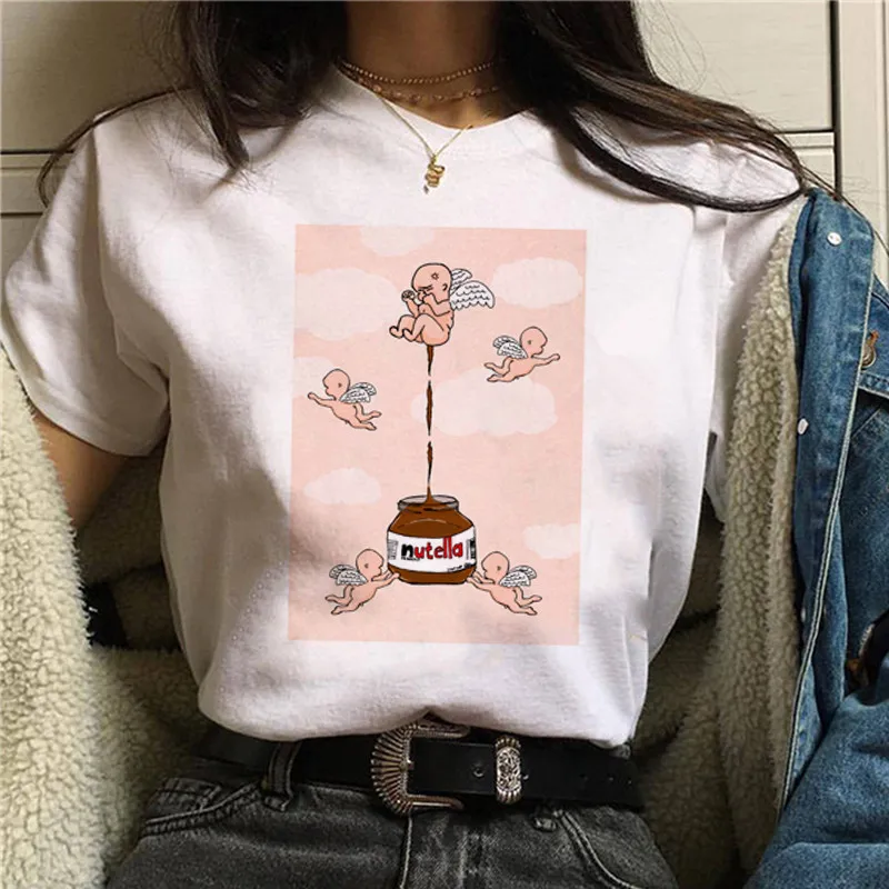 p1574-16-white Nutella Kawaii футболка с принтом женская 90s Harajuku Ullzang модная футболка графическая Милая мультяшная футболка корейский стиль Топ Тройники женские - Цвет: p1574-16-white