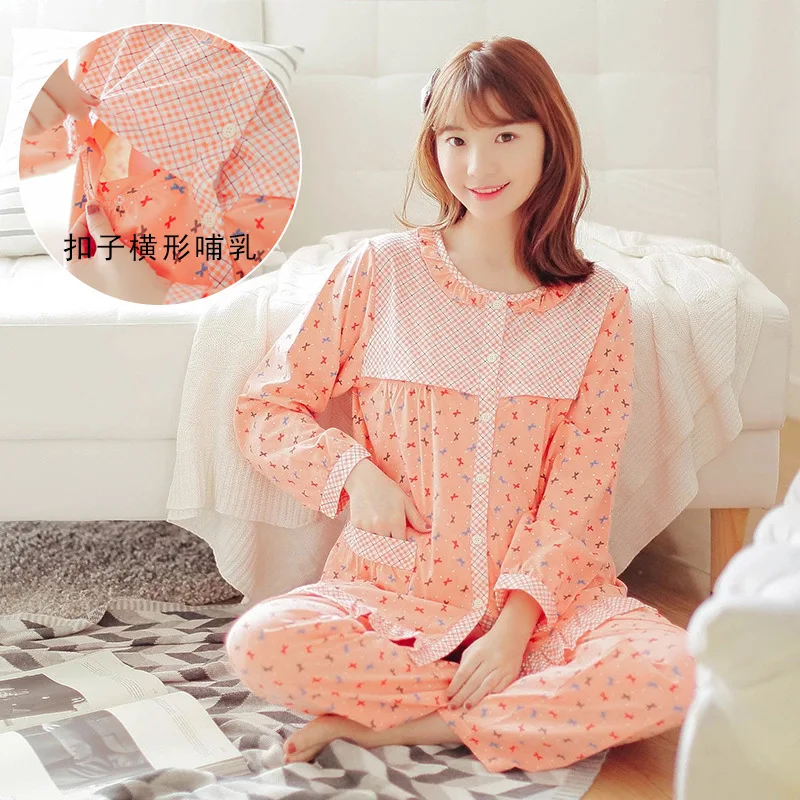 

Autumn Winter Maternity Lactation Pajamas Suit Maternal Pajamas pregnancy clothes breast feeding nightwear sets pyjamas women