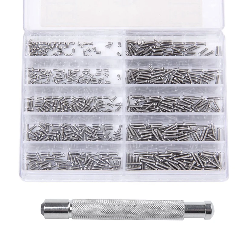 

1000 Pcs Of 10 Sizes Dia 1.2Mm Watch/Eyeglass Repair Screws Watch Repair Kit & 1 Pcs Screw Repairing Tool for Watchmaker Crown W