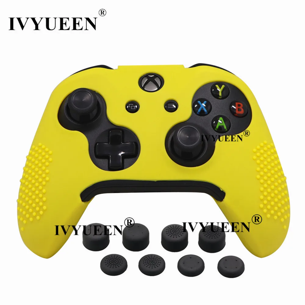 Цвет: желтый IVYUEEN силиконовой кожи для Xbox One X S контроллер Противоскользящий защитный чехол и 8 шт. аналоговые ручки Захваты дополнительная высота колпачки для большого пальца - Цвет: Цвет: желтый