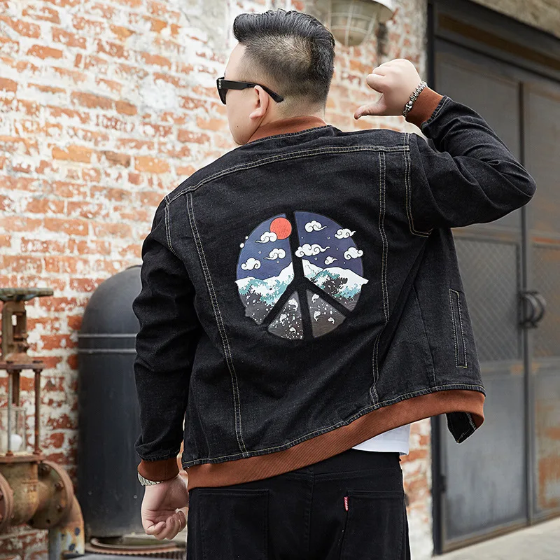 

Джинсовая куртка мужская, в стиле хип-хоп, с воротником-стойкой, 8XL