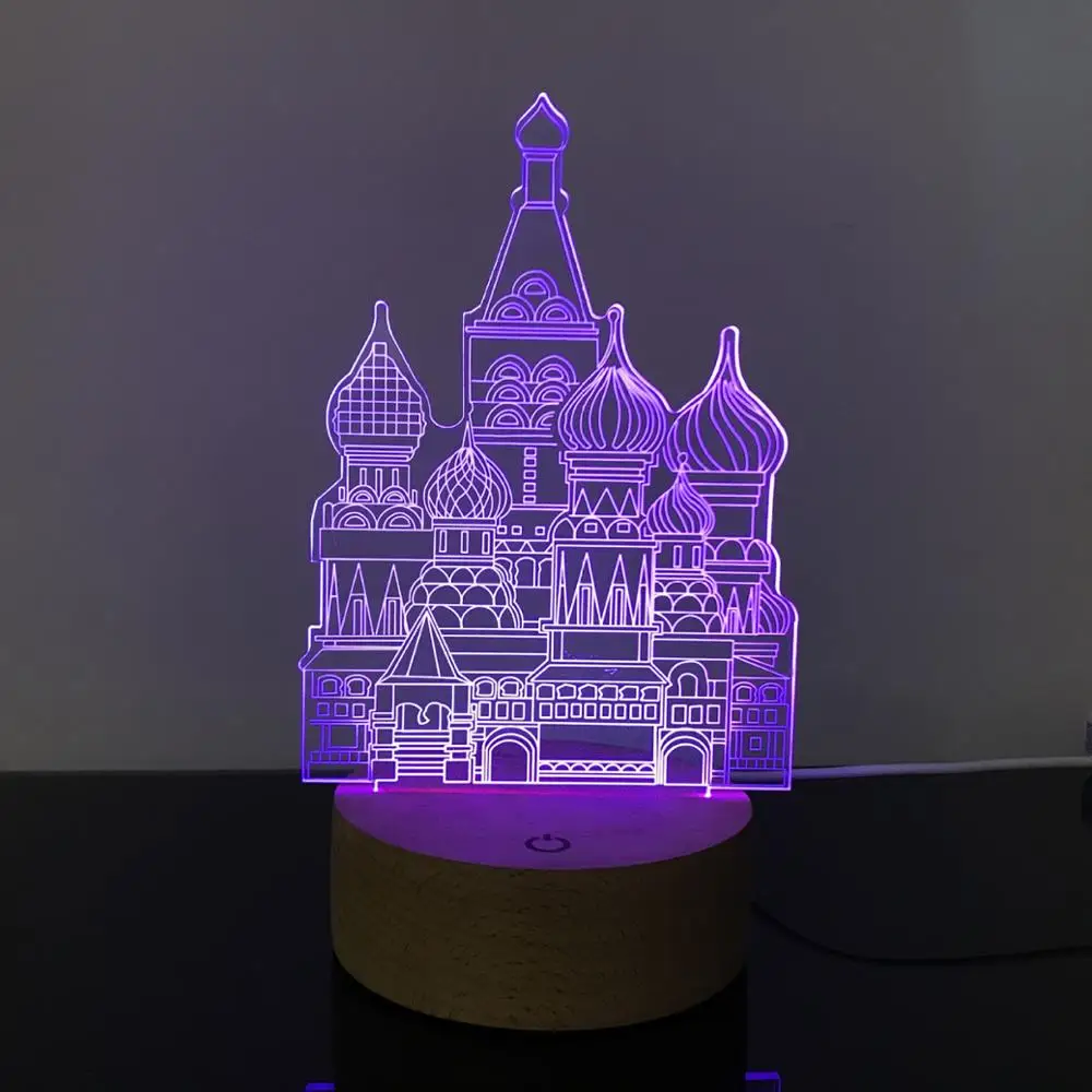 Креативный 3D ночной Светильник с замком деревянный по индивидуальному заказу