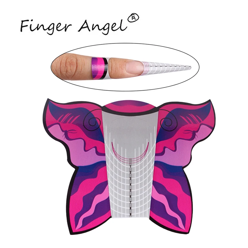 

Finger Angel 50/100/500PCS Nail Forms Nails Tips Butterfly Design Nail Art Gel UV Extension French DIY Manicure Tool W009