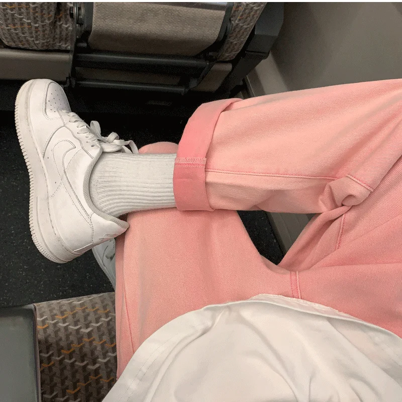 

Straight Harem Jeans Summer White/black Korean Man Loose Denim Trousers Streetwear Male Casual Pants Men's Solid Color Plaid MID