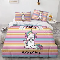 cartoon 3d comforter bedding sets white quilt cover design custom bedclothes unicorn duvet cover set cute bed set for girls