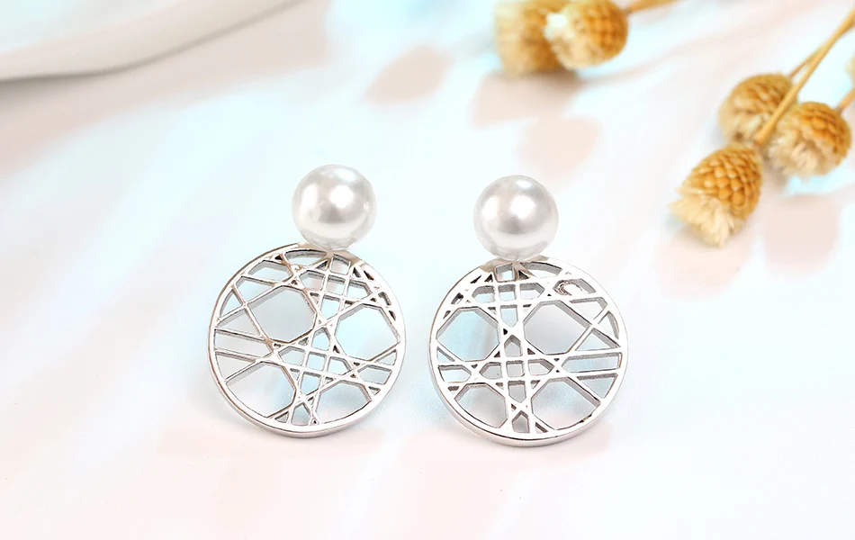 ORSA JEWELS Настоящее серебро 925 пробы Женские Имитация жемчуга круглые серьги неправильные полые модные серьги ювелирные изделия SE159