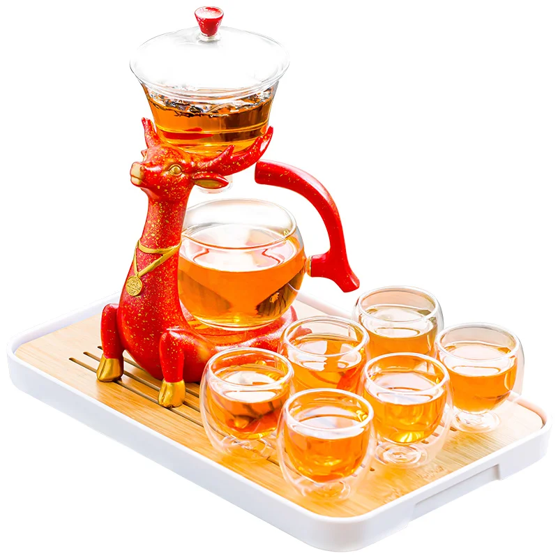 Glass Tea Set Heat Resistant Teaware Deer Shape Lazy Semi-automatic Kungfu Drinking Utensil Home Office Teapot Teacup