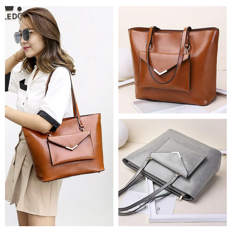 

100% Genuine leather Women handbags 2020 New European fashion ladies handbags simple wild shoulder bag Detachable double bag