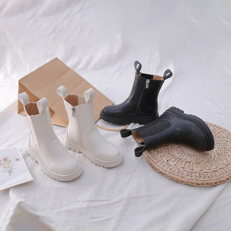 Новинка осенние детские ботинки челси без шнуровки для маленьких девочек