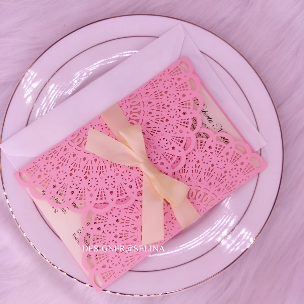 50 шт розовые персонализированные свадебные приглашения с лазерной гравировкой