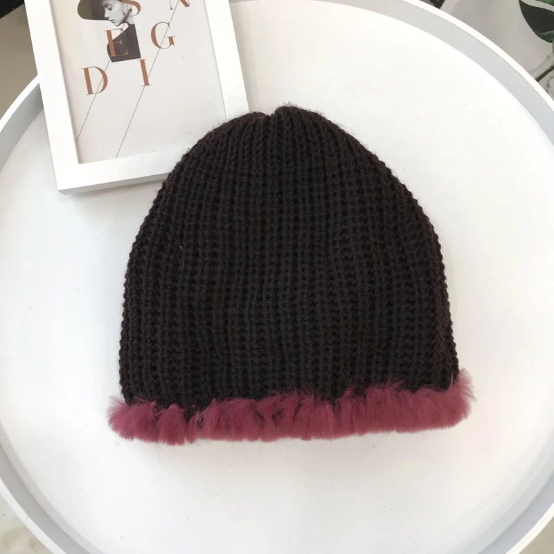 Зимний женский теплый вязаный шарф из натуральной кожи и прямого кроличьего меха