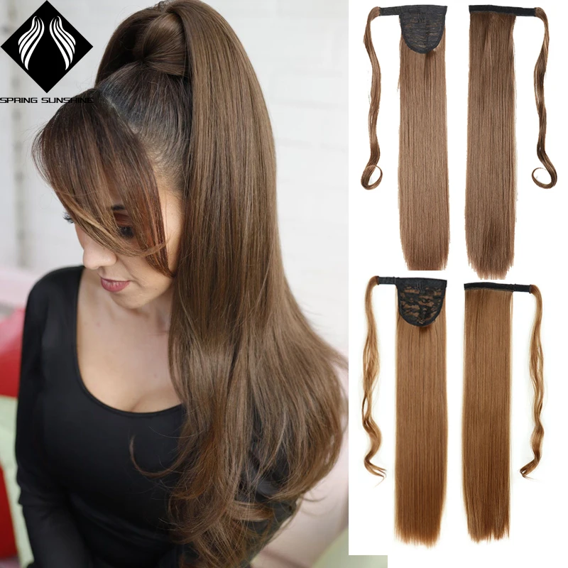 Синтетические накладные удлинители волос на заколке для конского хвоста длинные
