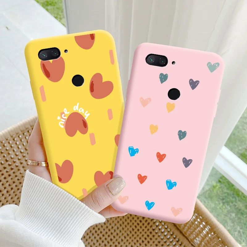 

For Xiaomi 8 Lite Case Protective Phone Shell Frosted Silicone Casing For Xiaomi 8 Lite Color Heart-Shaped Soft TPU Back Cover