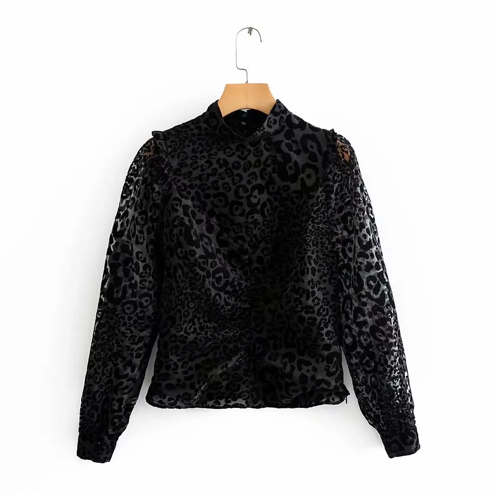 Новая весенняя женская сексуальная прозрачная блуза из органзы с принтом