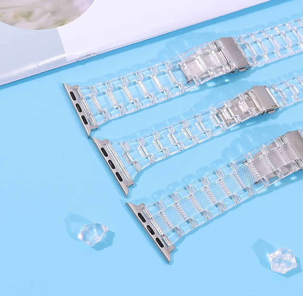 Transparent WatchBand for Apple Watch SE 7 Clear Glass Bracelets Strap on Smart IWatch Band Series 6 5 4 32 38mm 40mm 42mm 44mm