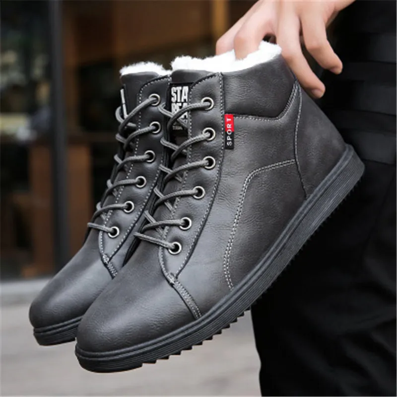 Мужские кожаные ботильоны для снежной погоды теплые классические мотоциклетные