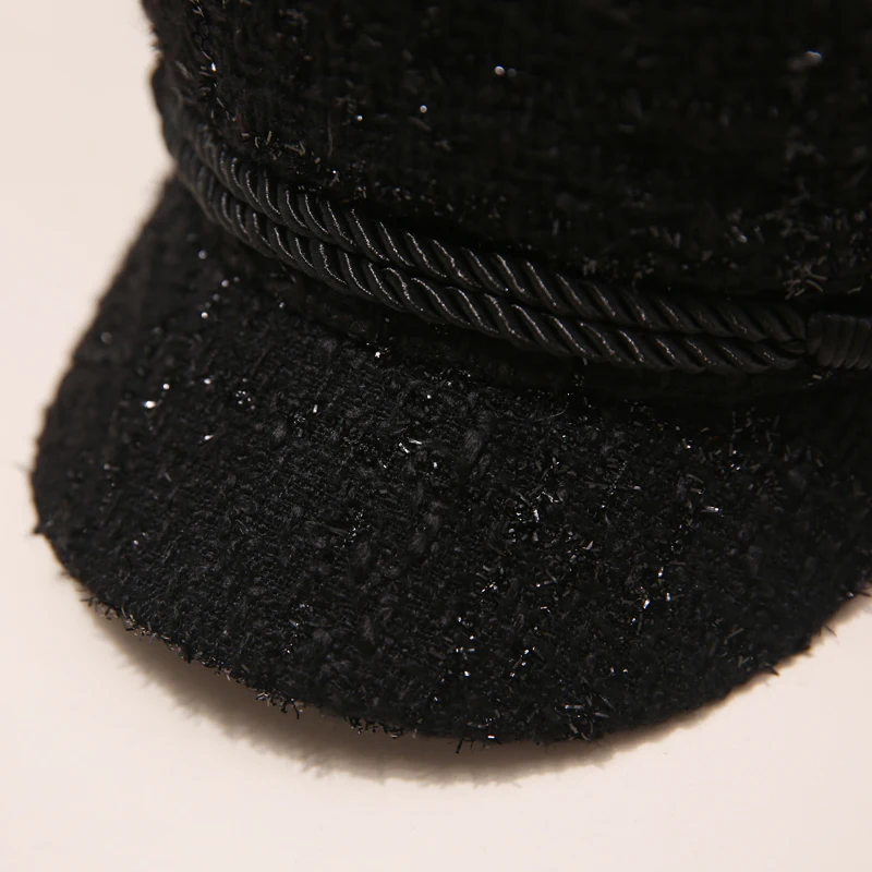 Модная твидовая блестящая военная шапка на пуговицах весна осень матросские