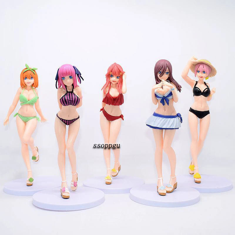 Figura DE ACCI&Oacute;N DE The Quintessential Quintuplets de 5 piezas, traje de ba&ntilde;o de PVC de Ichika, Miku, yotbasa, Itsuki, modelo de escritorio de colecci&oacute;n-0