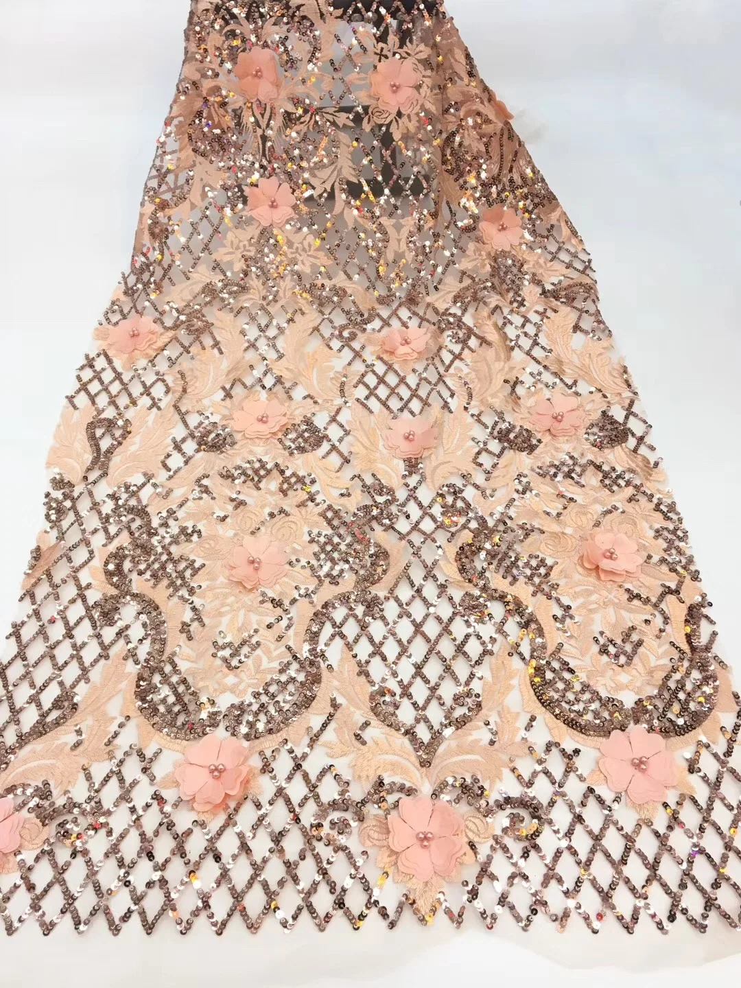 Beautiful Gold Wedding Lace Fabric 3D Flowers French African Fabrics For Dresses Beads Tulle Nigerian CRF29981 | Дом и сад