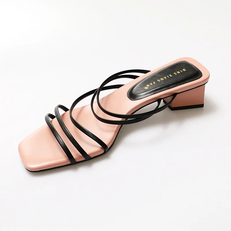 

2009 Summer Korean Edition Square Head Open Toe Sandals Fashion Hundred Sets Of Thin Ribbon And Rough Heel Slippers