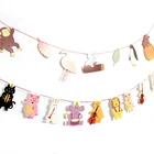 Праздничные флажки с мультяшными животными, тянущиеся флажки, детское украшение для дня рождения, баннер, висячий флаг, гавайский флаг, оптовая продажа