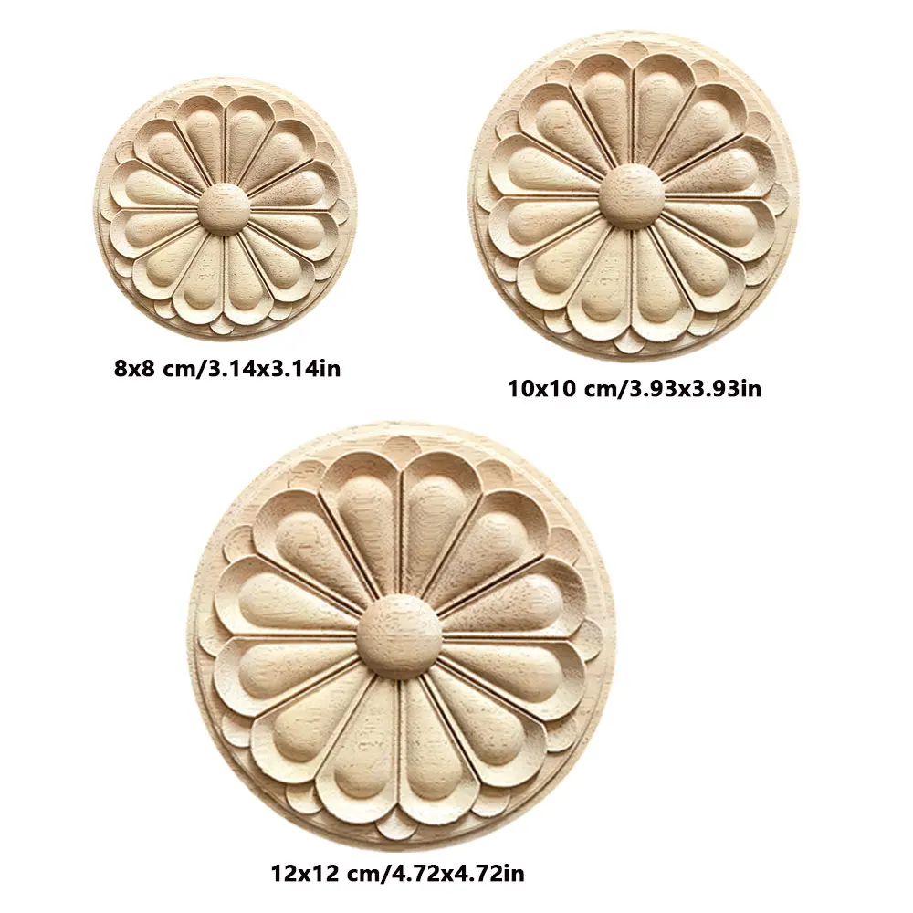 

5pcs Wooden Carved Onlay Applique Decal Unpainted Furniture Bed Door Cabinet Decor Wood for Furniture Wall Door Box Desk Decor