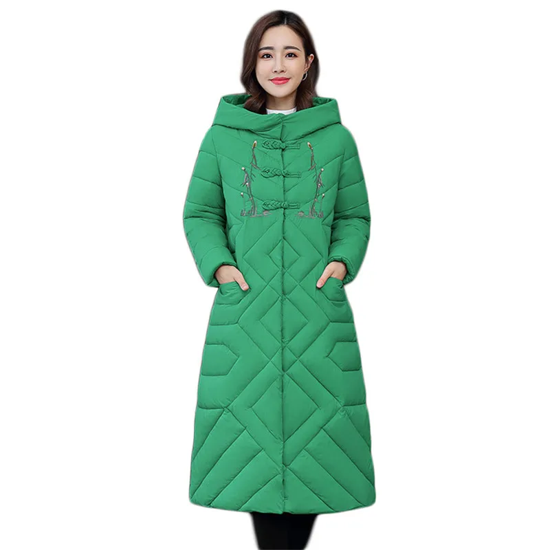 

Зимнее пальто в национальном стиле, зеленое искусство, свободная Осенняя Новинка 2020, модные длинные толстые пуховые куртки из хлопка с выши...