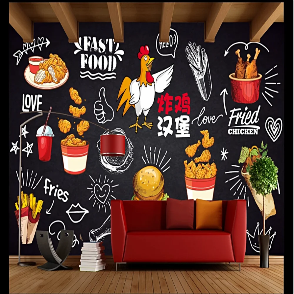 Пользовательские 3D обои роспись доска ручная жареная курица гамбургеров еды