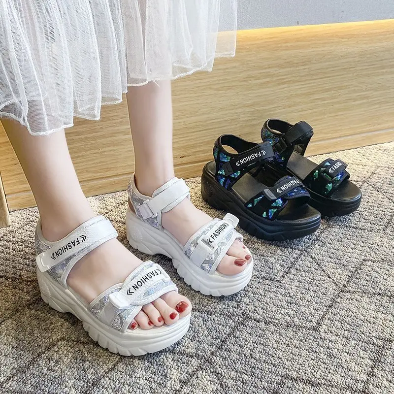 

High Heel Sandal for Women Suit Female Beige Summer Shoes Increasing Height Espadrilles Platform Clogs Wedge High-heeled Black C