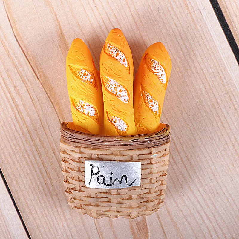 baguette Bionic food refrigerator magnetic paste milk pan egg bread tomato refrigerator paste message stick magnet button home decoration - Color: baguette