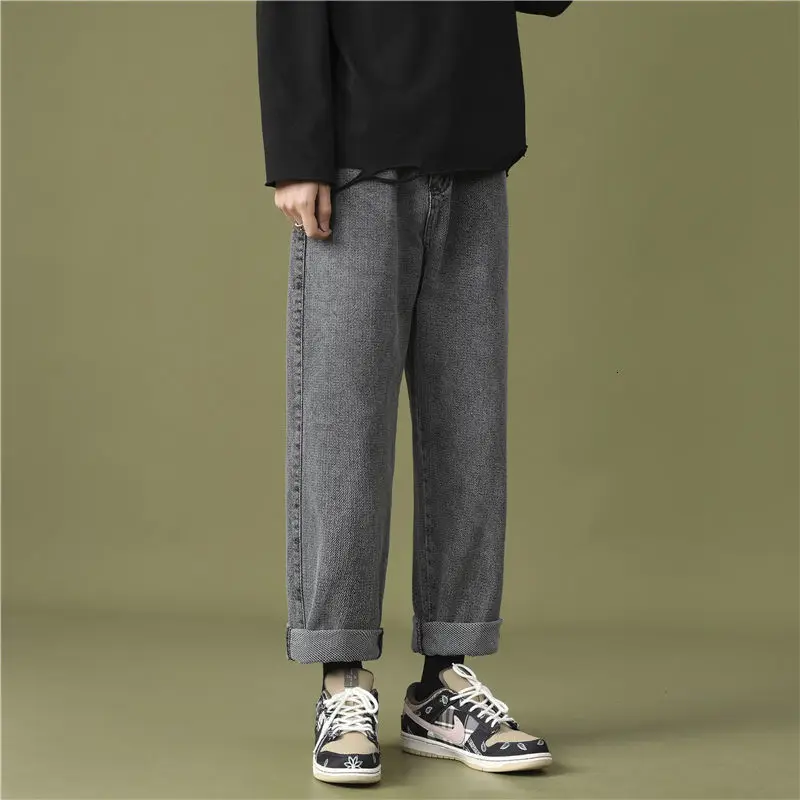Korean Wide-leg Jeans Men's Fashion Casual Jeans Men Streetwear Spring Loose Hip-hop Straight Denim Trousers Mens M-2XL